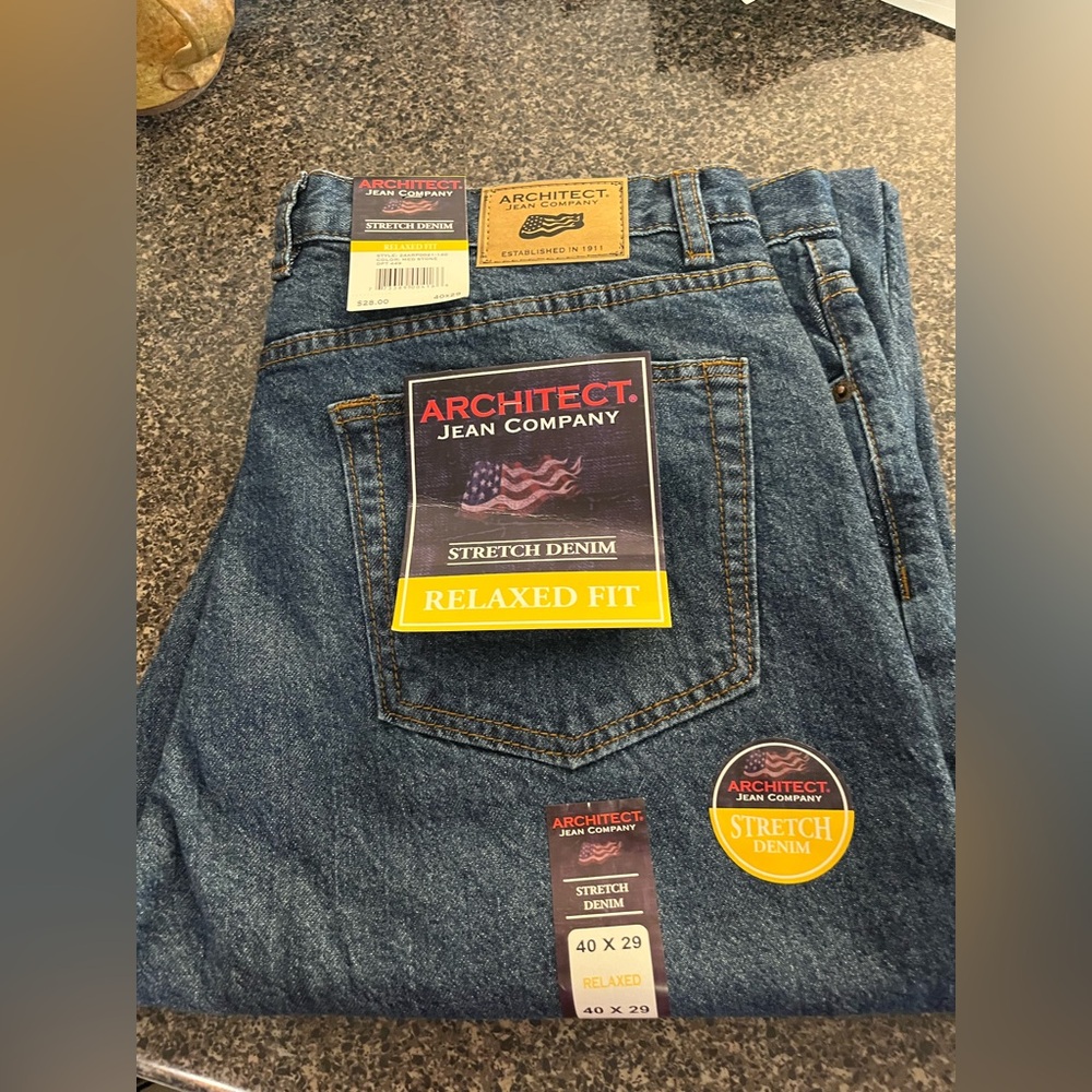 NWT Architect Jeans Mens 40x29 Blue Denim Flat Front Relaxed Fit MSRP Is $28